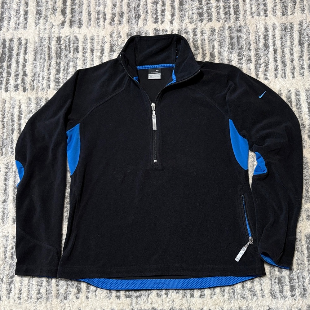 Nike Women’s 1/2 Zip Black and Blue Therma-Fit Pullover-Medium
